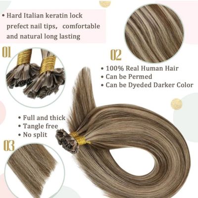 Everbeauting Estensioni dei capelli alla cheratina bionda di prima qualità, capelli Remy con punta a U/unghia