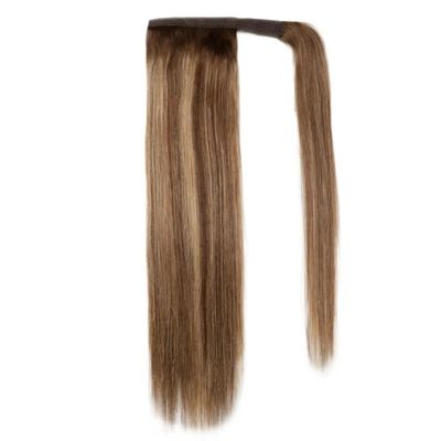 Clip di capelli umani in estensioni di coda di cavallo senza perdita di lunghi avvolgimenti dritti intorno