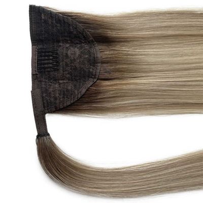 Clip di capelli umani in estensioni di coda di cavallo senza perdita di lunghi avvolgimenti dritti intorno