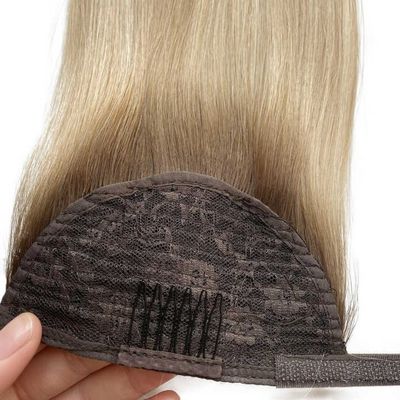 Clip di capelli umani in estensioni di coda di cavallo senza perdita di lunghi avvolgimenti dritti intorno