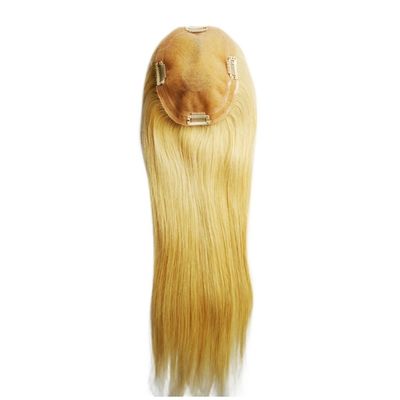 Mono Base PU European Human Hair Topper 5.5X6 Toupee a capelli biondi retti con clip da 16&quot; per donne