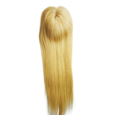 Mono Base PU European Human Hair Topper 5.5X6 Toupee a capelli biondi retti con clip da 16&quot; per donne