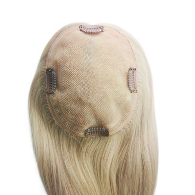 Mono Base PU European Human Hair Topper 5.5X6 Toupee a capelli biondi retti con clip da 16&quot; per donne