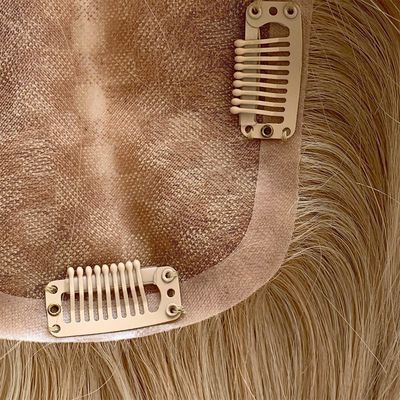 Mono Base PU European Human Hair Topper 5.5X6 Toupee a capelli biondi retti con clip da 16&quot; per donne