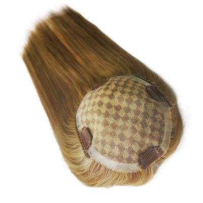 Perfetto per le donne Mono Lace Base Parrucchiere 13 * 17 Cm Highlight Marrone Capelli umani Toppers